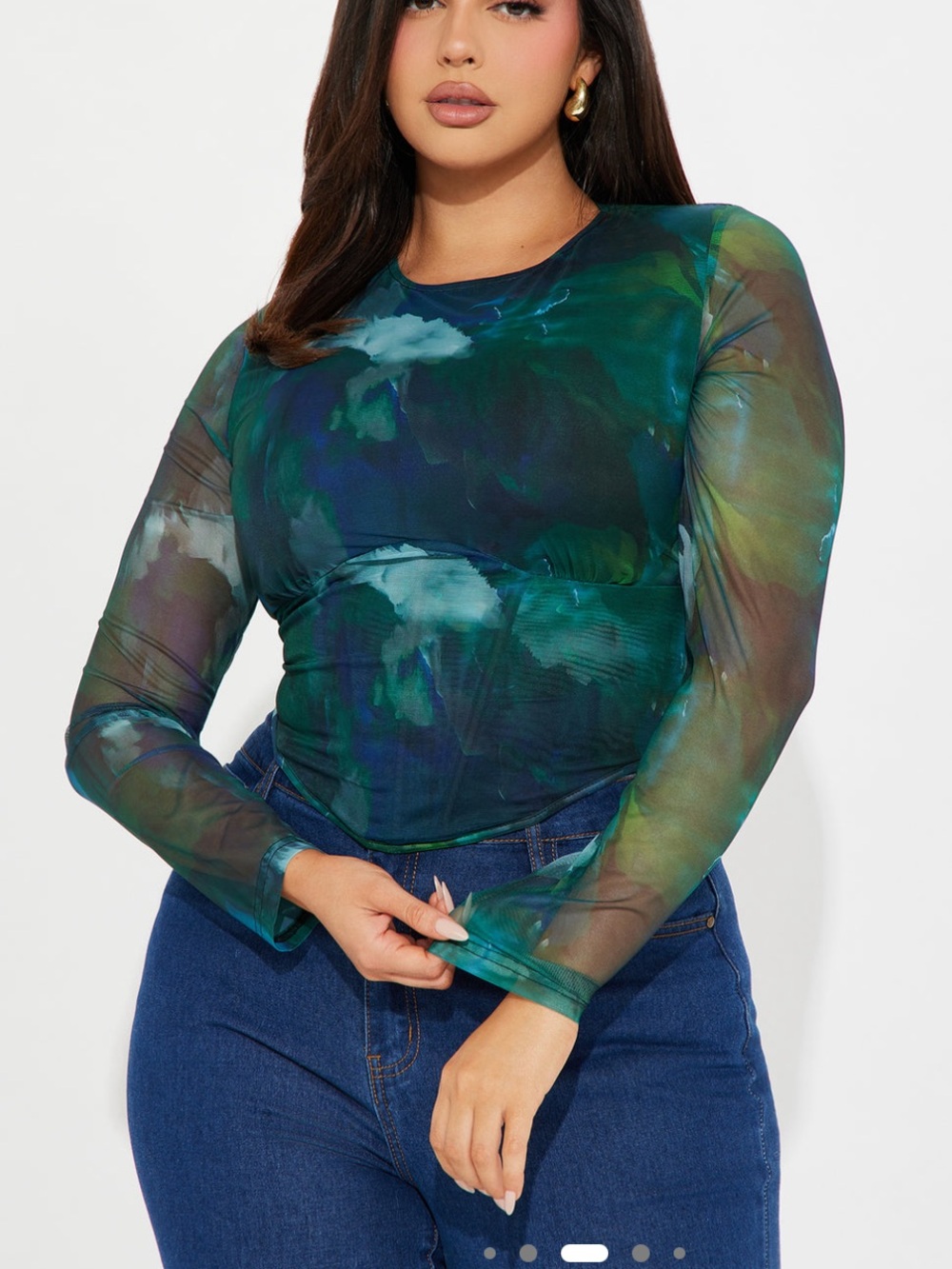 Fashion Nova Green/Blue Corset Mesh Top